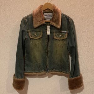 NWT Anchor Blue denim jean jacket faux fur size M